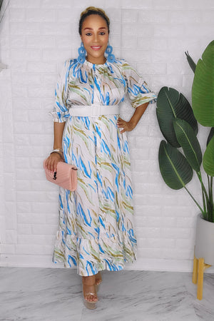 090323 White Multi Zebra Print Midi Dress with Belt