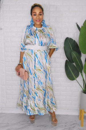 090323 White Multi Zebra Print Midi Dress with Belt