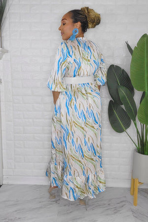 090323 White Multi Zebra Print Midi Dress with Belt