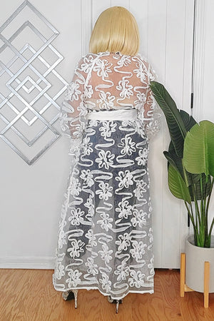 010925 White Long Sleeve Self Tie Up Maxi Dress