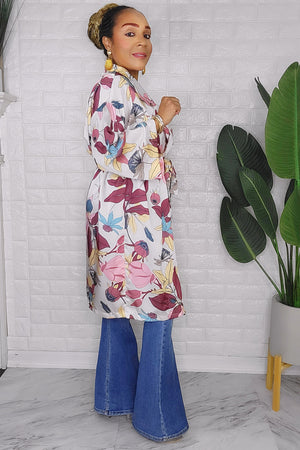 090823 The Blush Florals Print Short Belted Kimono Duster