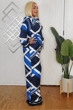 010925 White Royal Print Long Sleeve Top & Pant Set