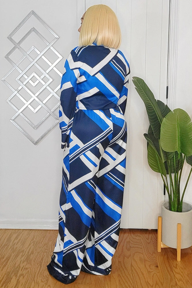 010925 White Royal Print Long Sleeve Top & Pant Set