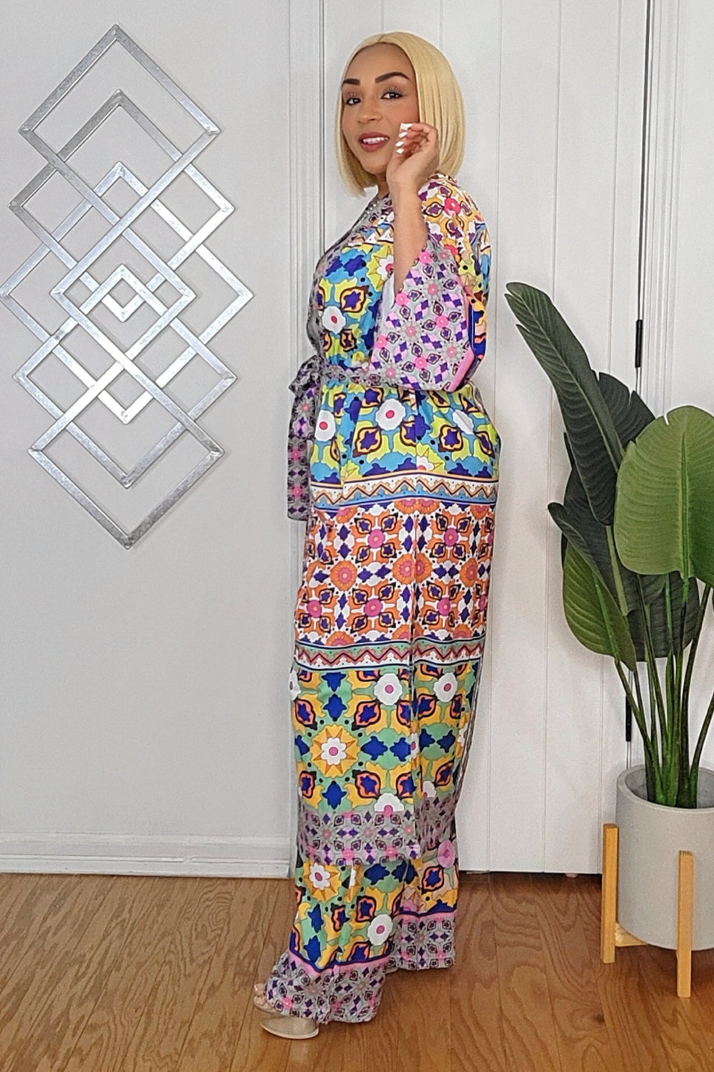 010925 Multi Print Kimono Long Sleeve and Pant