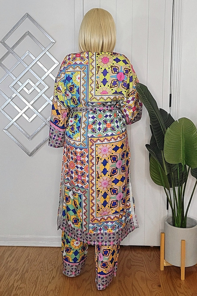 010925 Multi Print Kimono Long Sleeve and Pant