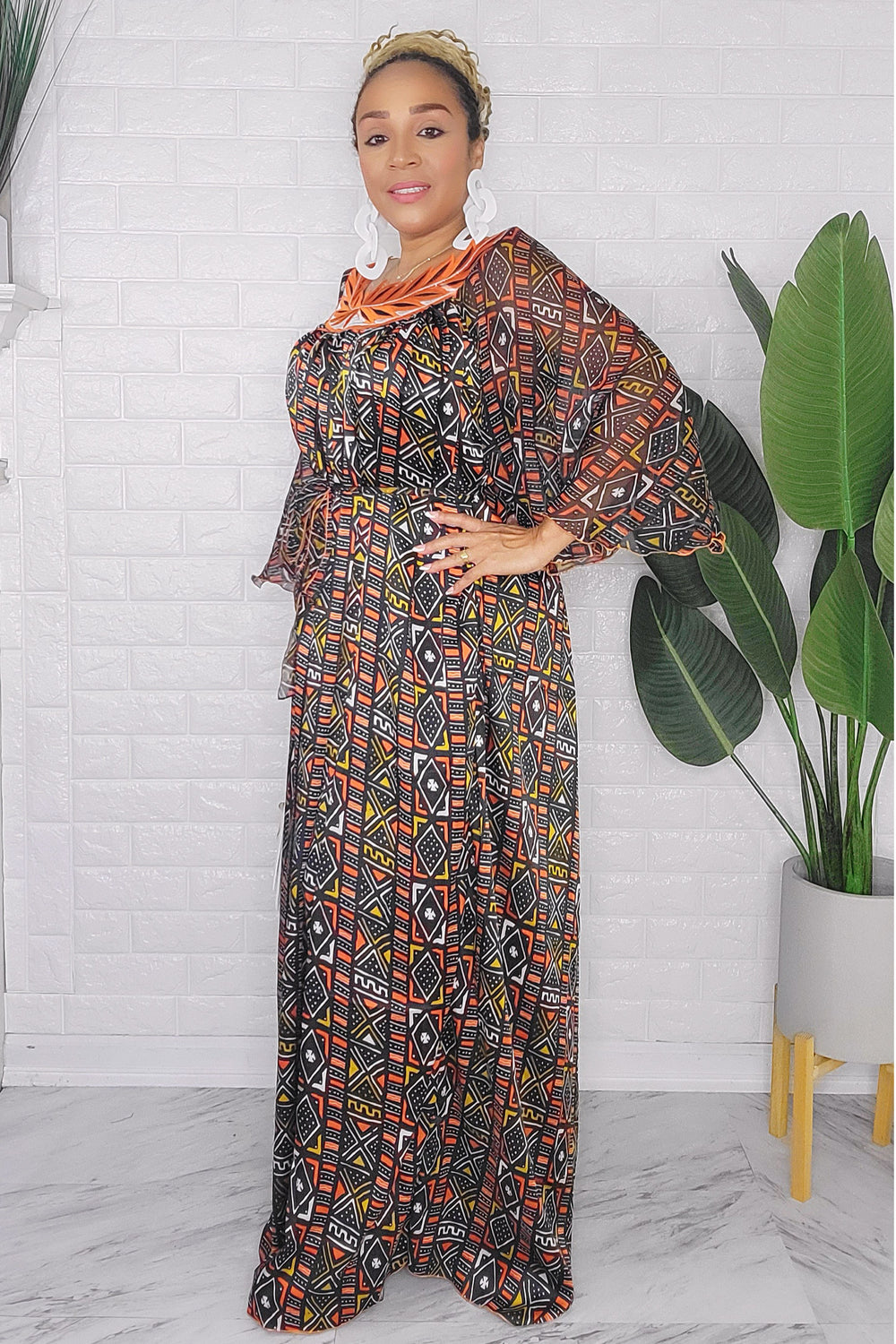 121623 The Black Bogolan Print  Handmade Embroidered African Print Maxi Dress