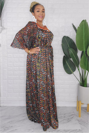 121623 The Black Bogolan Print  Handmade Embroidered African Print Maxi Dress