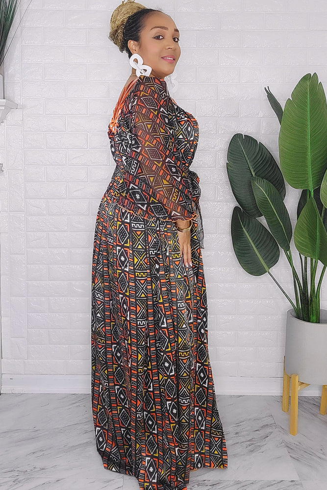 121623 The Black Bogolan Print  Handmade Embroidered African Print Maxi Dress
