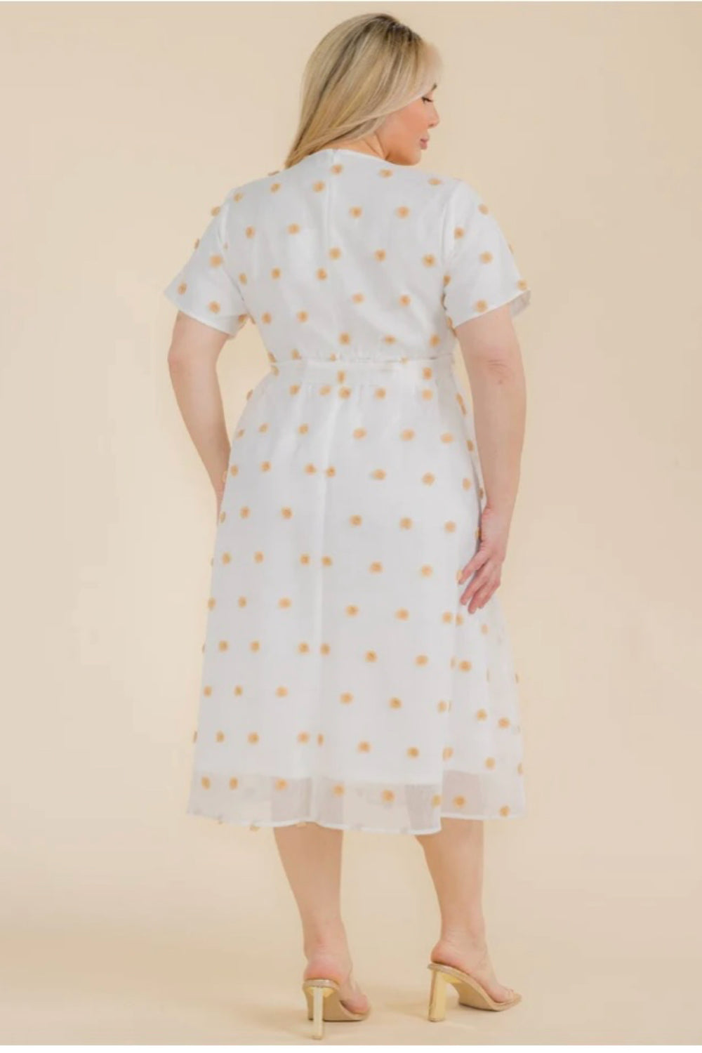 021225 Ivory Swiss Dot Short Self Tie Midi Dress