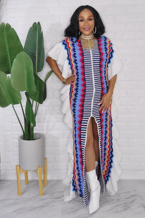 092823 The Blue Multi Knitted Split Detail Maxi Dress