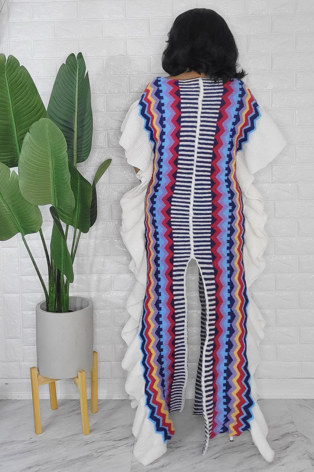 092823 The Blue Multi Knitted Split Detail Maxi Dress