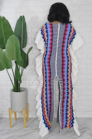 092823 The Blue Multi Knitted Split Detail Maxi Dress
