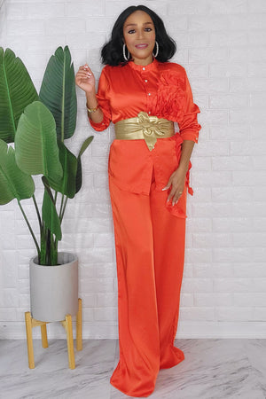 092823 The Rustic Orange Long Sleeve Shirt and Pant Set