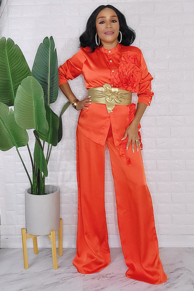 092823 The Rustic Orange Long Sleeve Shirt and Pant Set