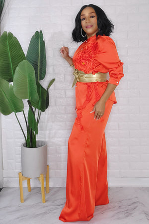 092823 The Rustic Orange Long Sleeve Shirt and Pant Set