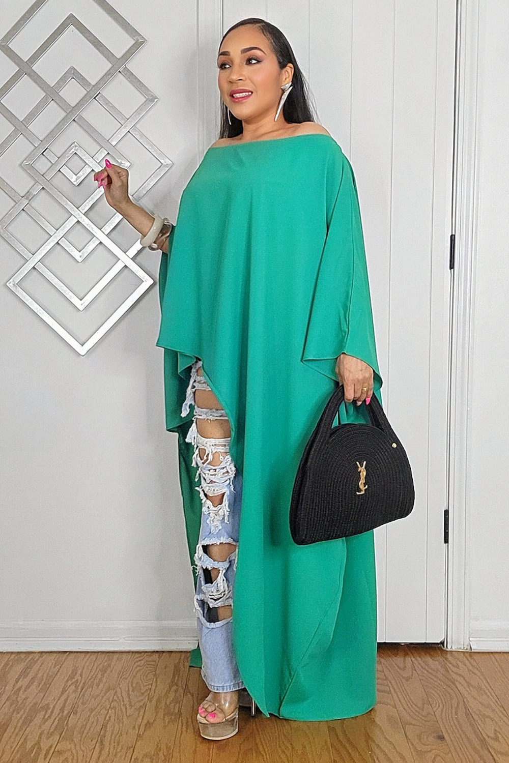 030725 The Oversized Asymmetrical Sophia Top- Green