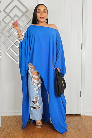 030725 The Oversized Asymmetrical Sophia Top- Royal Blue
