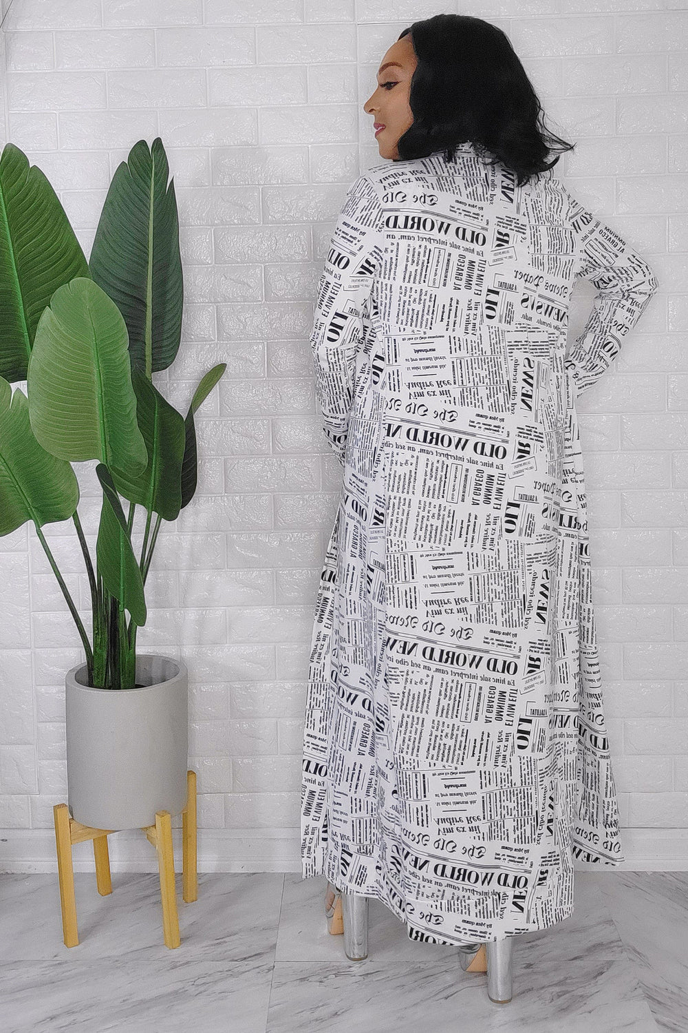 092823 The White and Black News Letters 2 Pieces Cardigan Midi Dress set