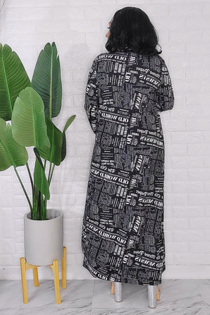 092823 The Black and White News Letters 2 Pieces Cardigan Midi Dress set