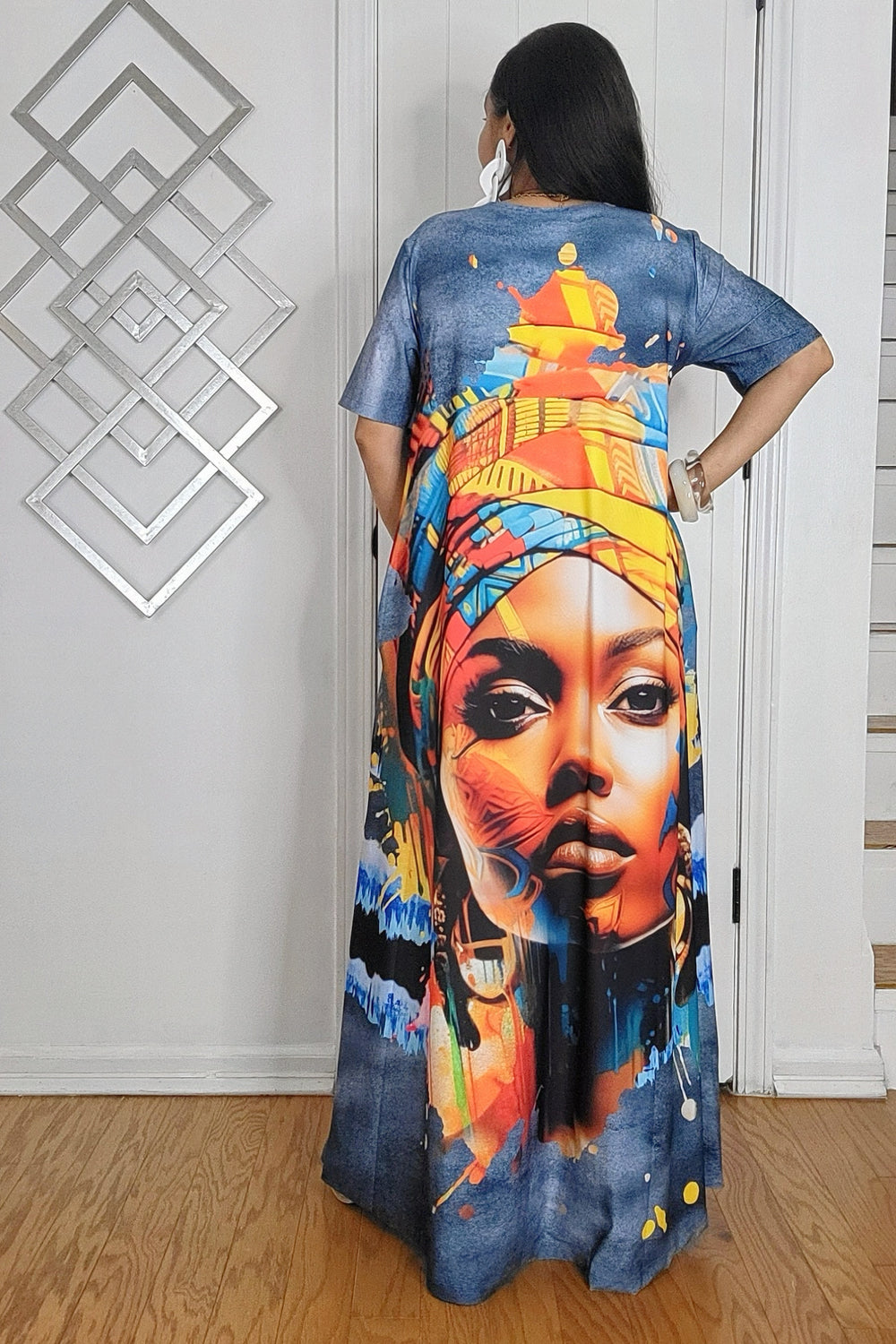 042525 My African Queen Denim Look Short Sleeve Dress