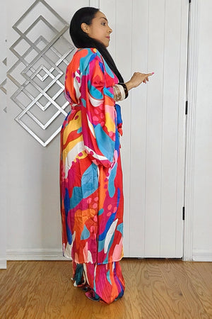 061325 The Islander Vibe Multi Print Kimono With Self Tie