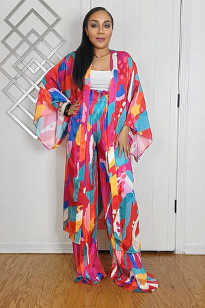 061325 The Islander Vibe Multi Print Kimono With Self Tie