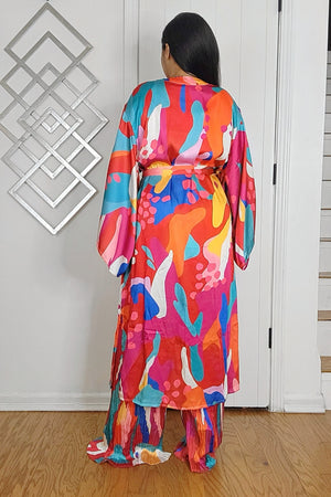 061325 The Islander Vibe Multi Print Kimono With Self Tie