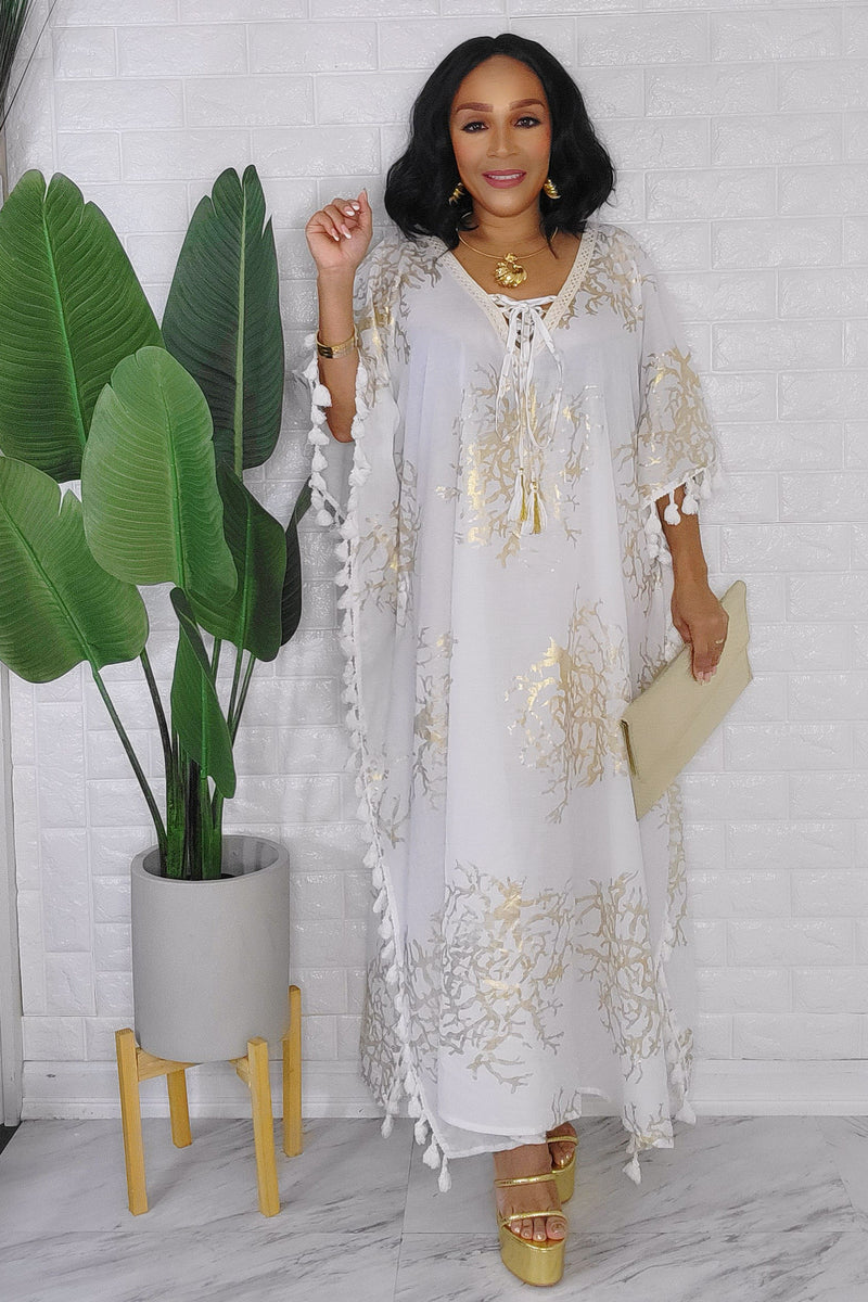 100623 The Island is Calling Me Tassel Caftan One Size Fit All