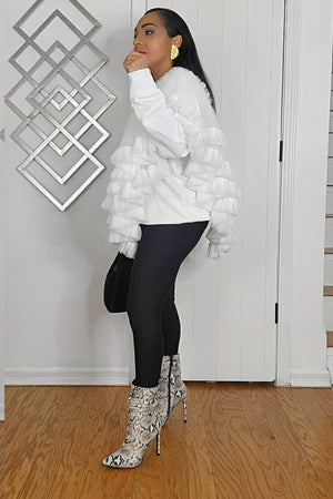 020525 Off White Long Sleeve Ruffles Pullover Sweater
