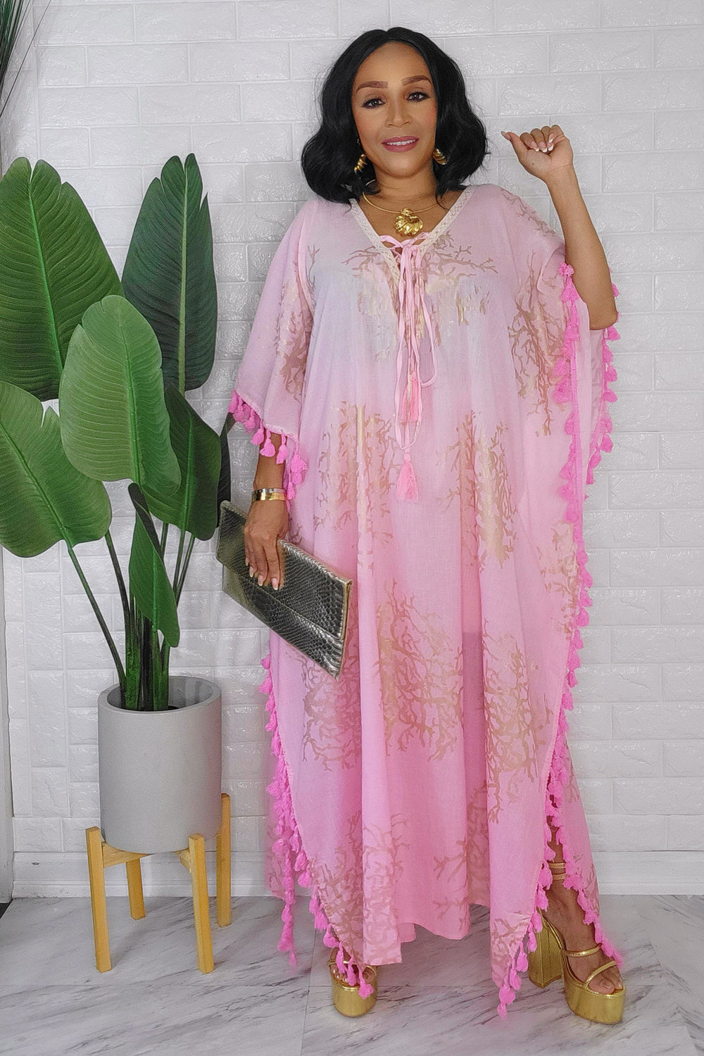 100623 The Island is Calling Me Tassel Caftan One Size Fit All