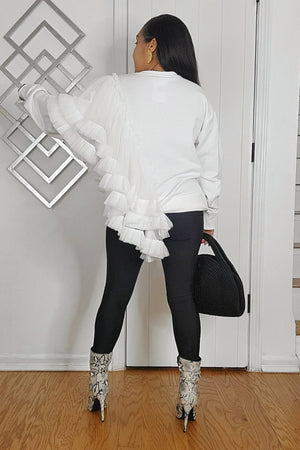 020525 Off White Long Sleeve Ruffles Pullover Sweater