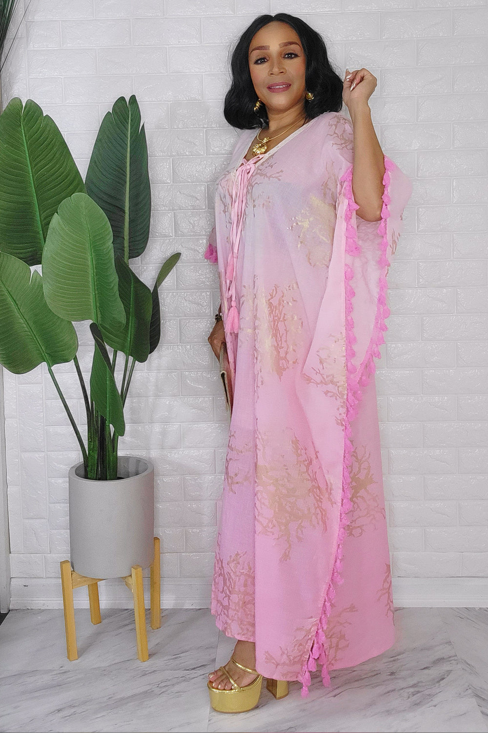 100623 The Island is Calling Me Tassel Caftan One Size Fit All