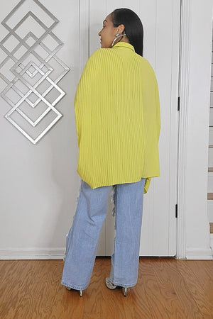 020525 Mustard Oversized Pleated Sheer Tunic Blouse