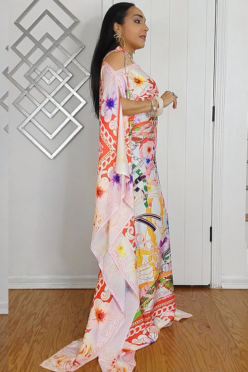 032925 The Monaco Style  Off The Shoulder Satin Boubou Dress
