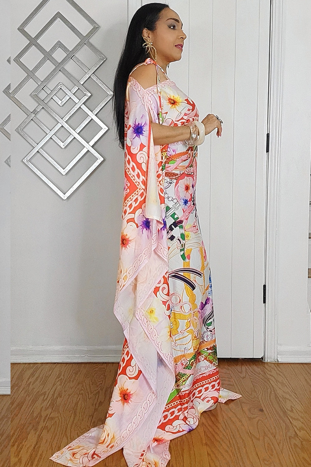 032925 The Monaco Style  Off The Shoulder Satin Boubou Dress