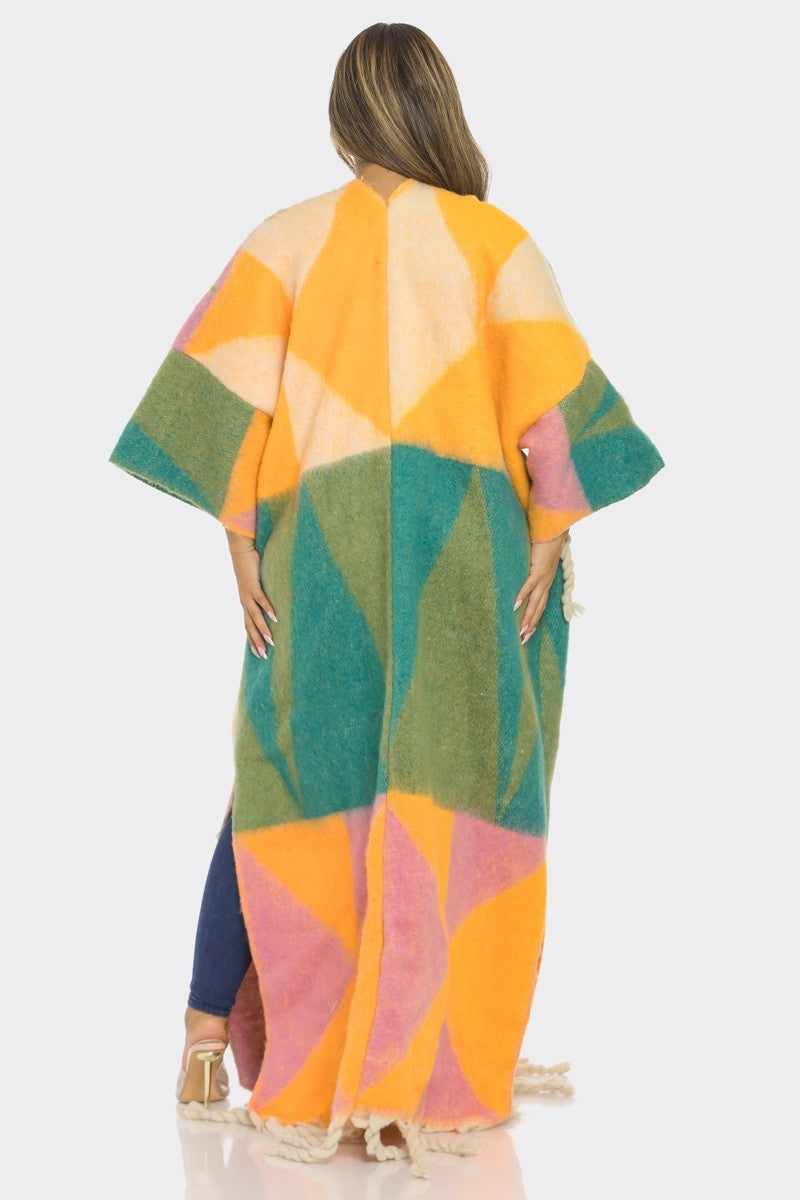 102824 The Pink Print Fuzzy Sweater Cardigan with Tassels Size Fit All(S-3XL)