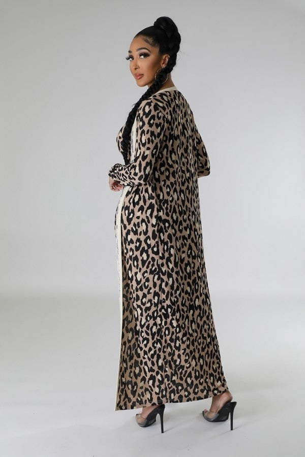 11172022 Leopard Print Dress and Cardigan Two Piece Set