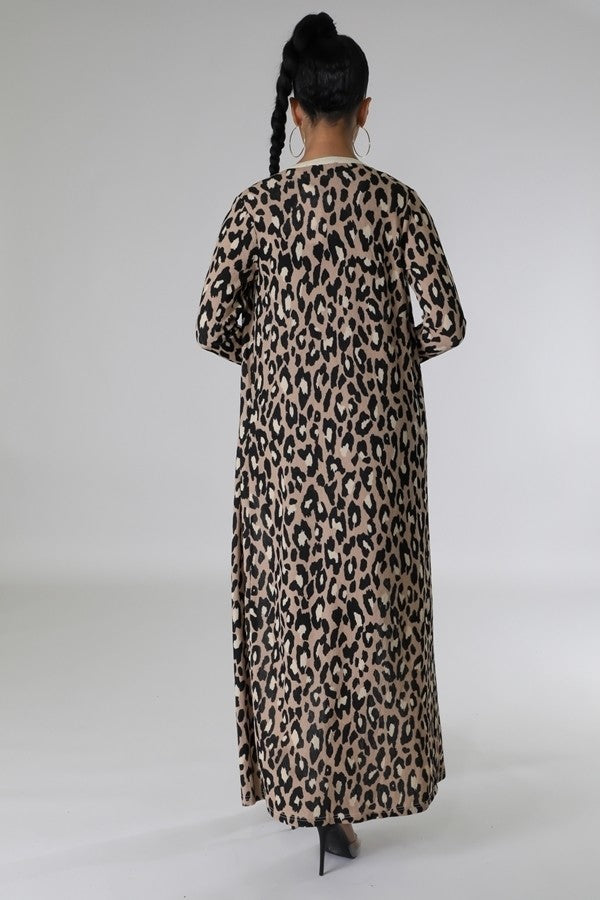 11172022 Leopard Print Dress and Cardigan Two Piece Set