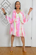 040825 Pink Tie Dye Volume Sleeve Mini Dress