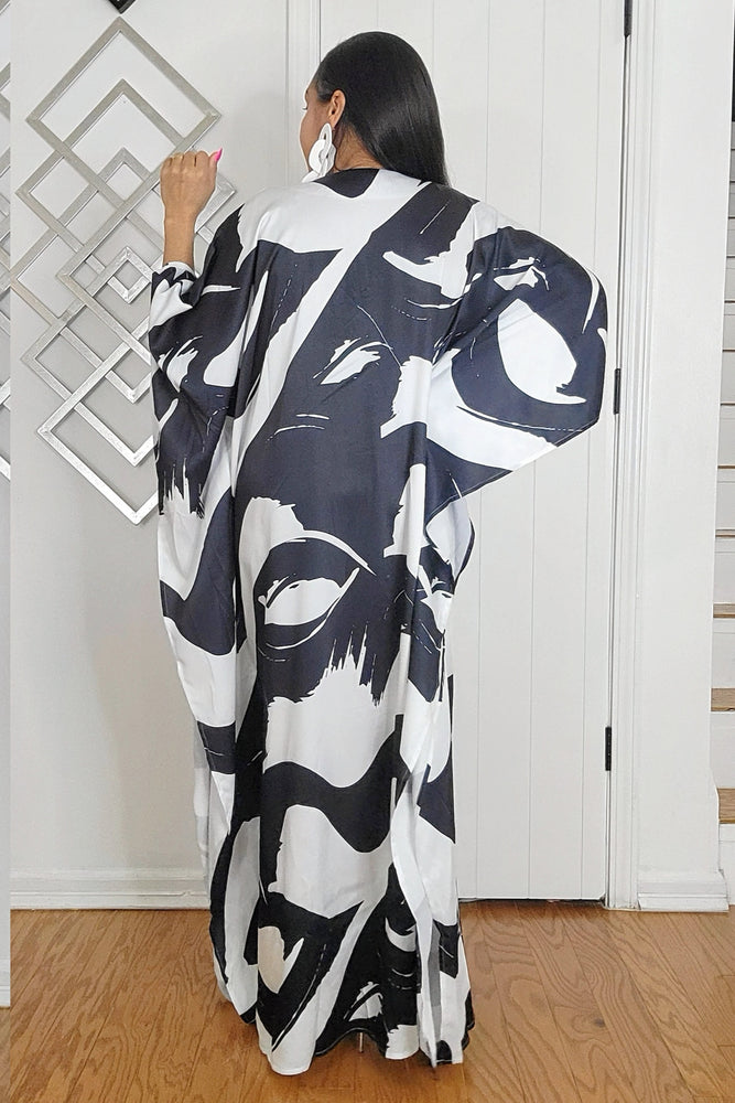 032925 Le Noir & Blanc Satin BOUBOU Caftan Dress