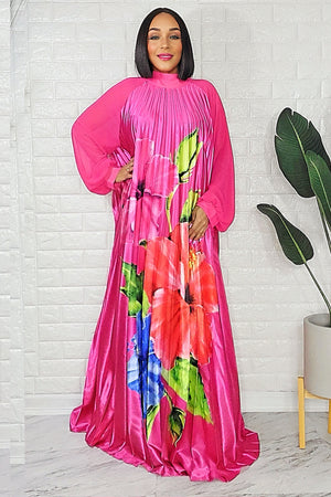 050523 Fuchsia Spring Has Sprung Pleated Maxi Dress