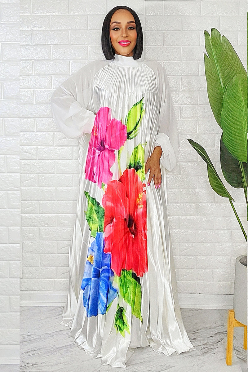 042623 White Spring Has Sprung Pleated Maxi Dress