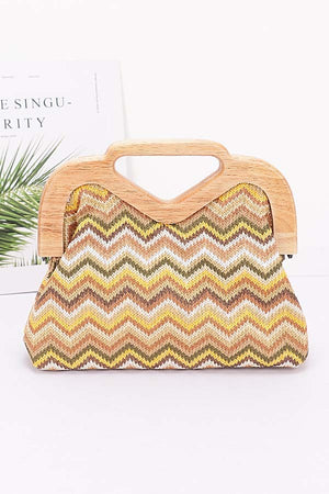 051325 Preorder Faux Straw Wood Frame Clutch
