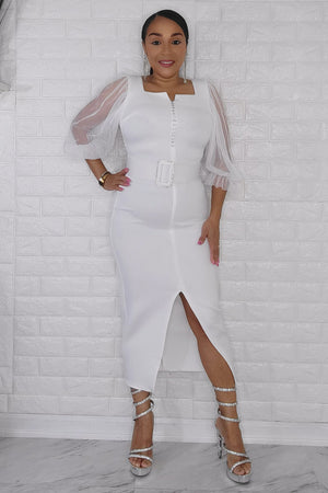 120523 The White Elegant Chic Organza Sleeve Midi Dress