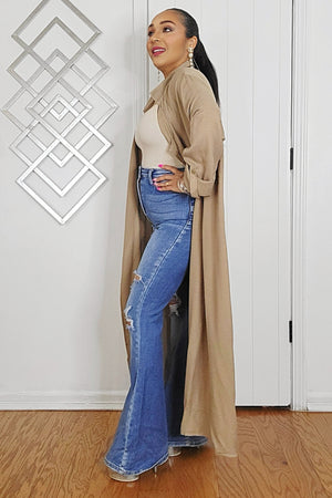 042525 Our Open Front Long Sleeve Mocha Cardigan