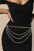 122123 Triple Layered Draped Faux Leather Chain Belt