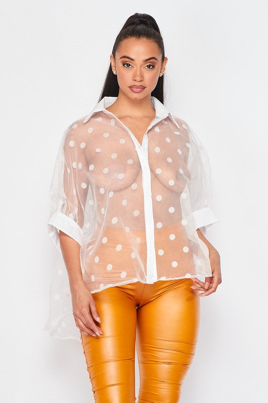 071024 The White Polka Dots Organza High & Low Top