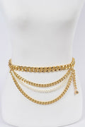 010923 Gold Plus Size Layered Chain and Pearl Belt
