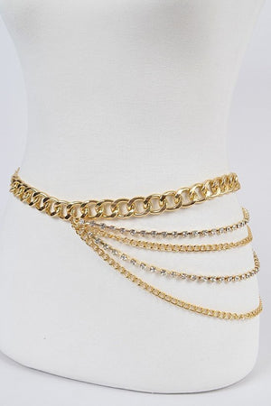 010923 Gold Layered Rhinestone&Chain Belt