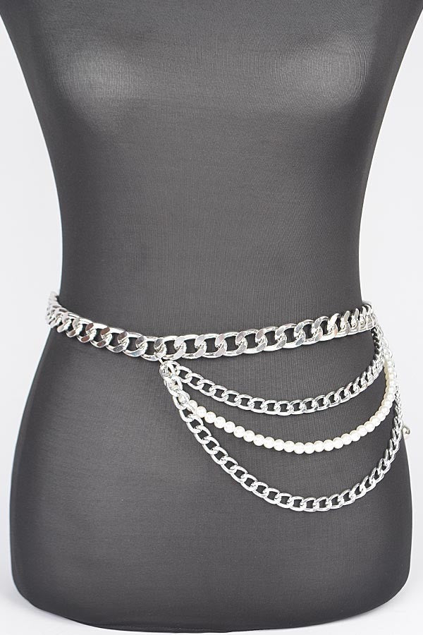 011124 3 Layered Chain and Pearl Belt S-XL